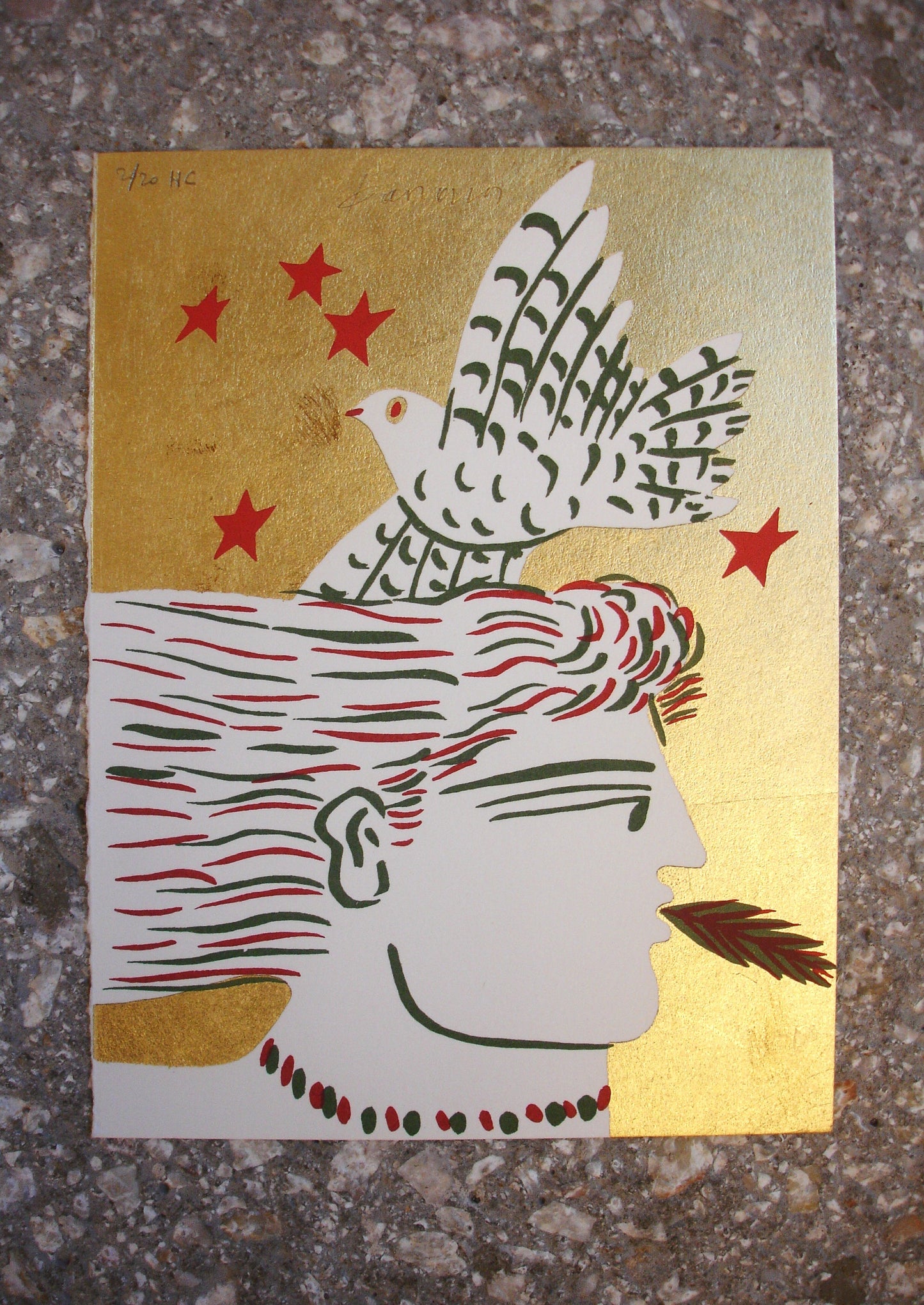 Alekos Fassianos Original Artwork -  Gold Silkscreen Print